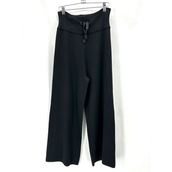 Mer Sea Palazzo Pants Black‎ Sweater Knit Wide Leg Med Recycled Cozy Comfort NWT - Picture 1 of 12